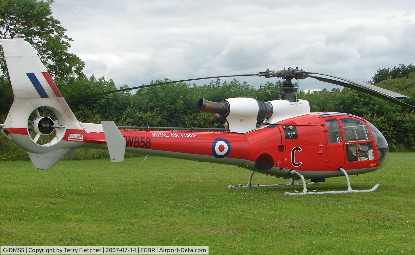 G-DMSS, 1973 Westland SA-341D Gazelle HT3 C/N WA1089, Westland Gazelle still wears RAF marks of XW858