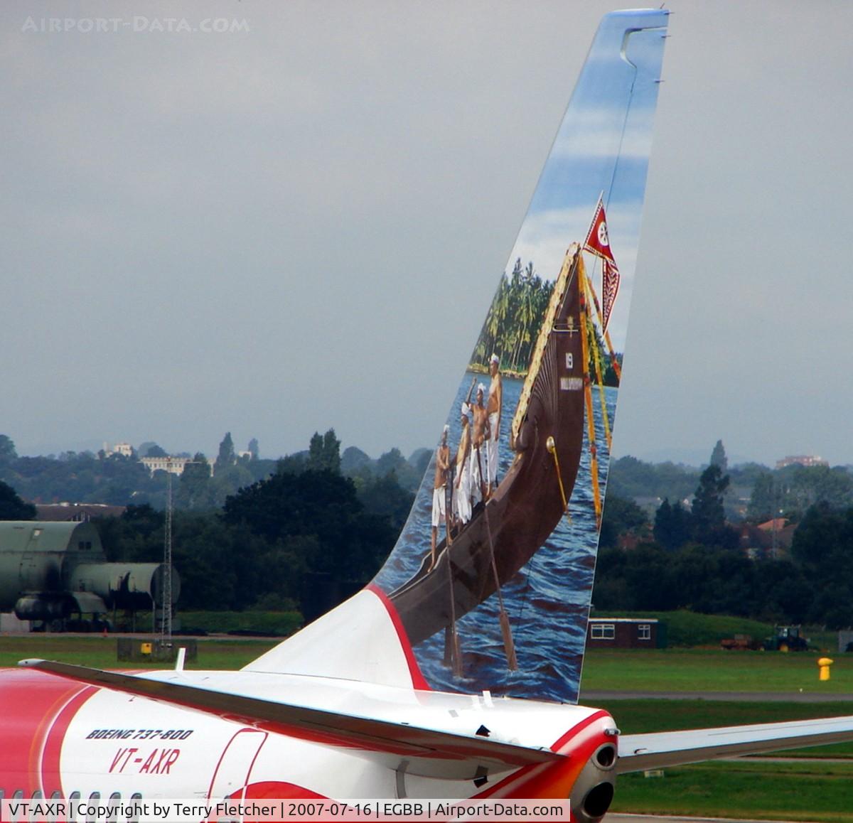 VT-AXR, 2007 Boeing 737-8HJ C/N 36330, Neat tail one side