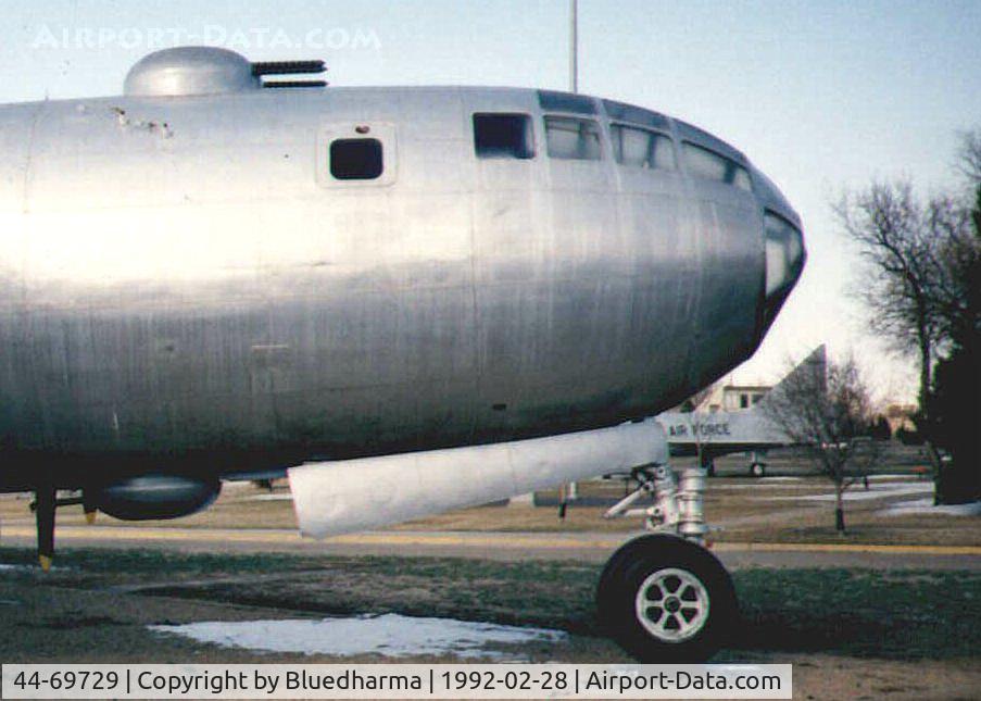 44-69729, 1944 Boeing B-29-60-BW Superfortress C/N 10561, B-29 Superfortress. This was assigned to the 498th Bomb Group (the 875th Bomb Squadron) and completed thirty-seven bombing missions. Lowry airforce base. Now located at Seattle's Museum of Flight.