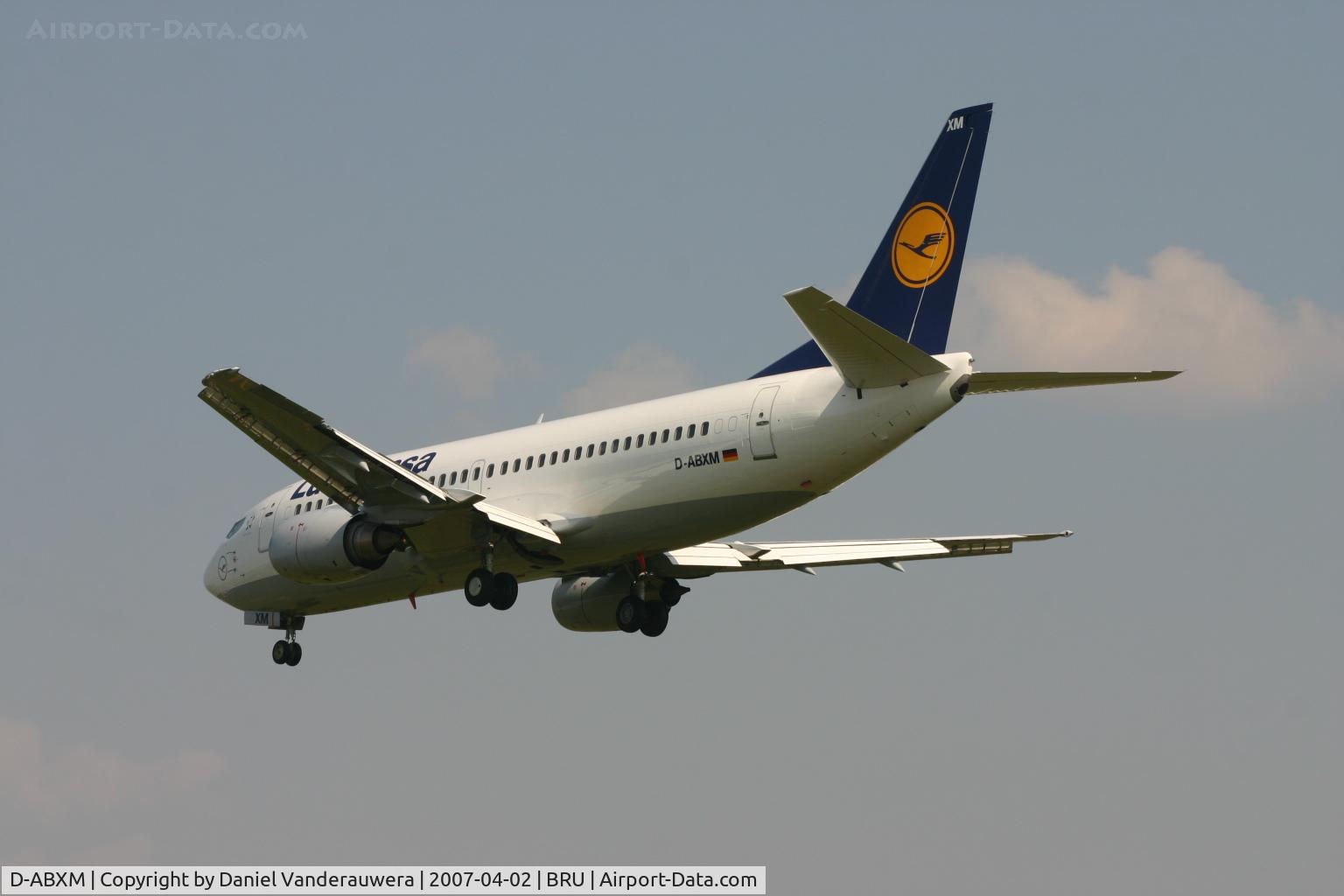 D-ABXM, 1987 Boeing 737-330 C/N 23871, shortly before landing on rwy 02
