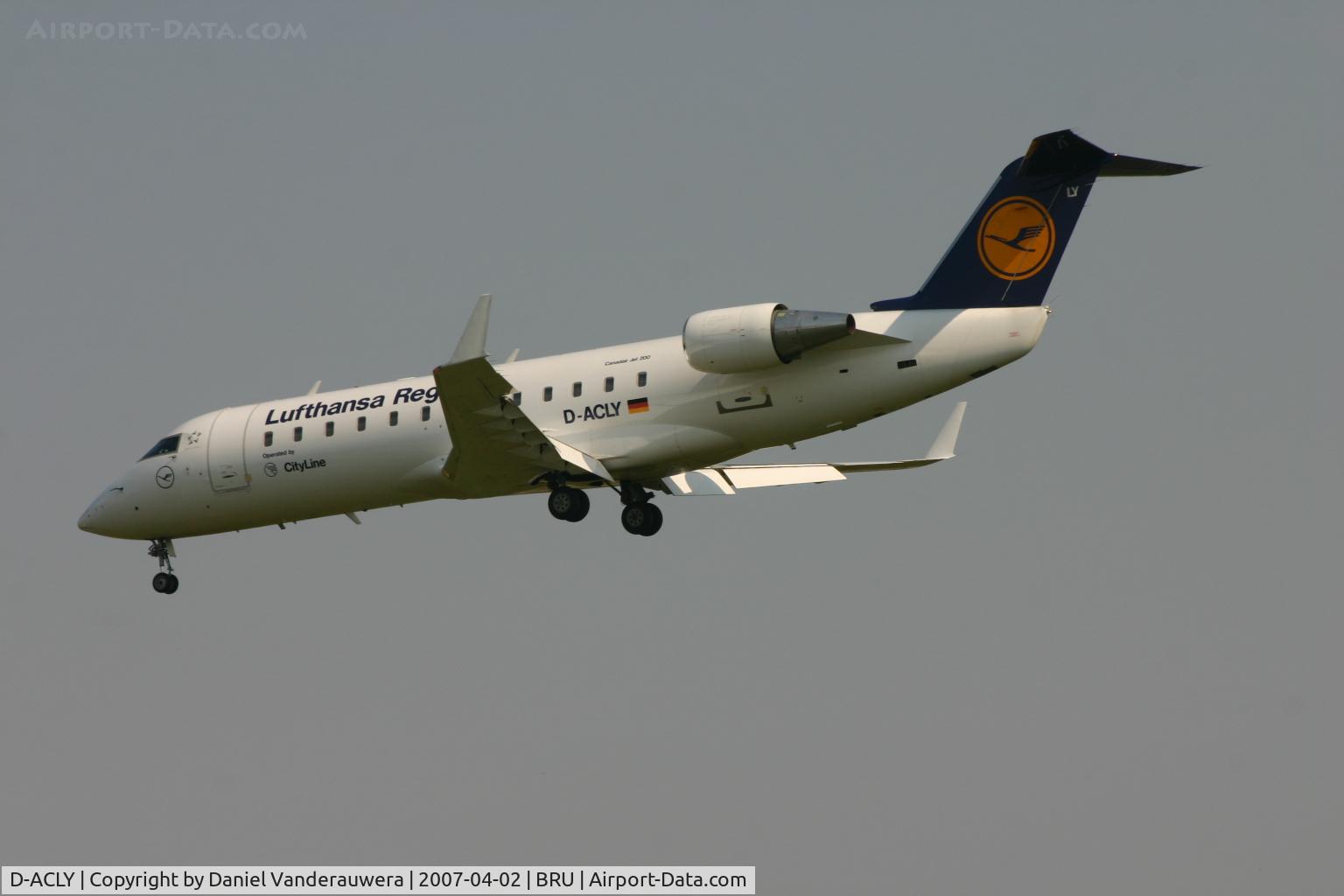 D-ACLY, 1996 Canadair CRJ-200LR (CL-600-2B19) C/N 7119, shortly before landing on rwy 02