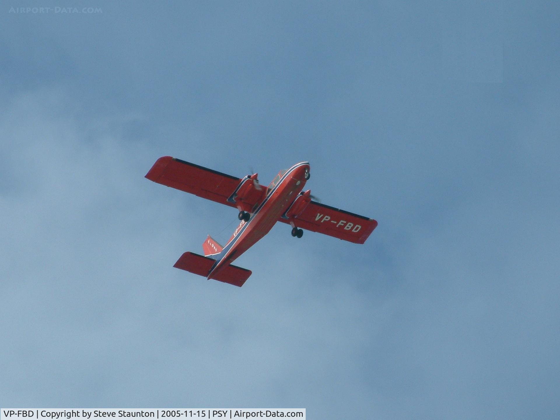 VP-FBD, Britten-Norman BN-2B-26 Islander C/N 2160, Taking off from Stanley Airport, Falkland Islands