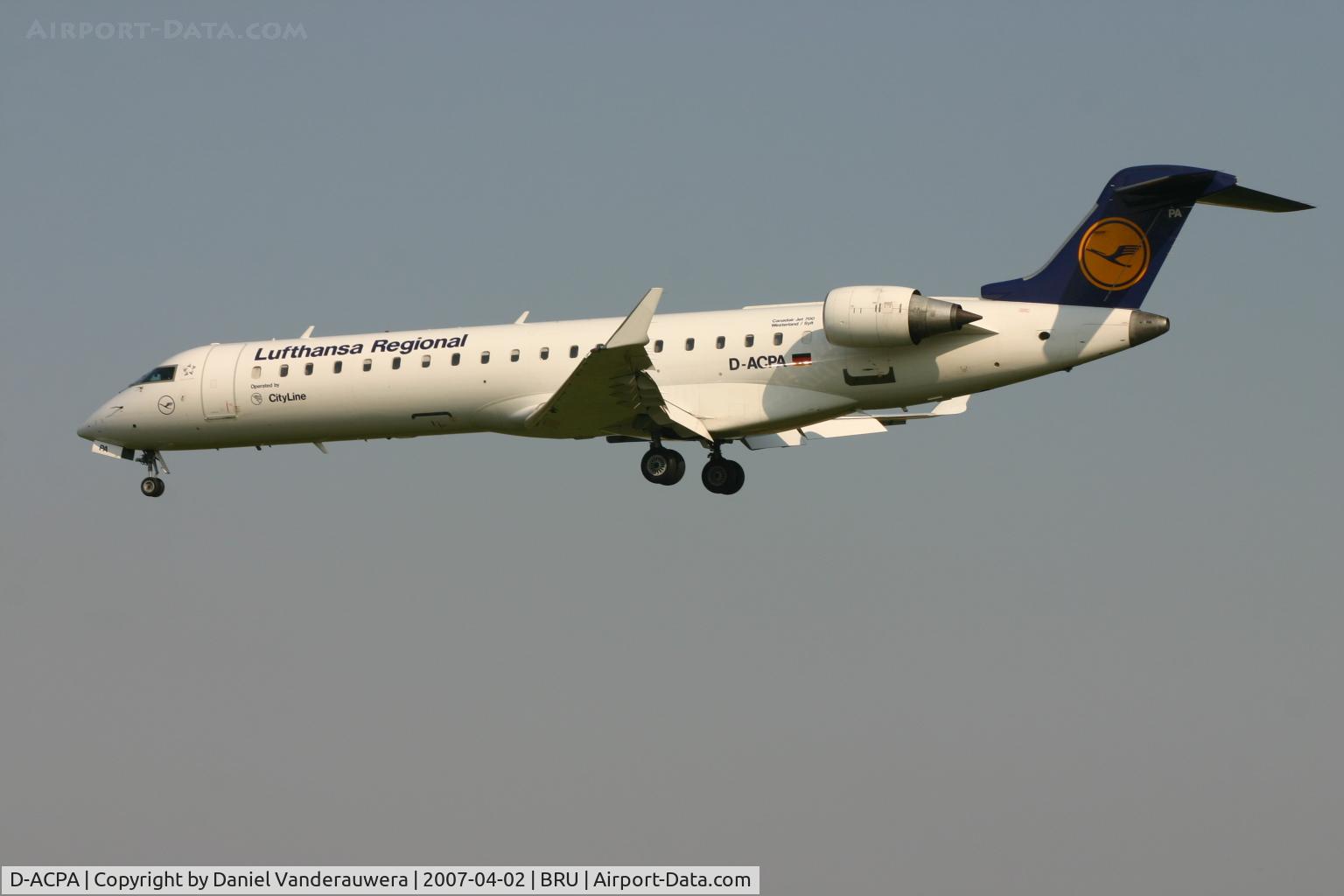 D-ACPA, 2001 Canadair CRJ-701ER (CL-600-2C10) Regional Jet C/N 10012, shortly before landing on rwy 02