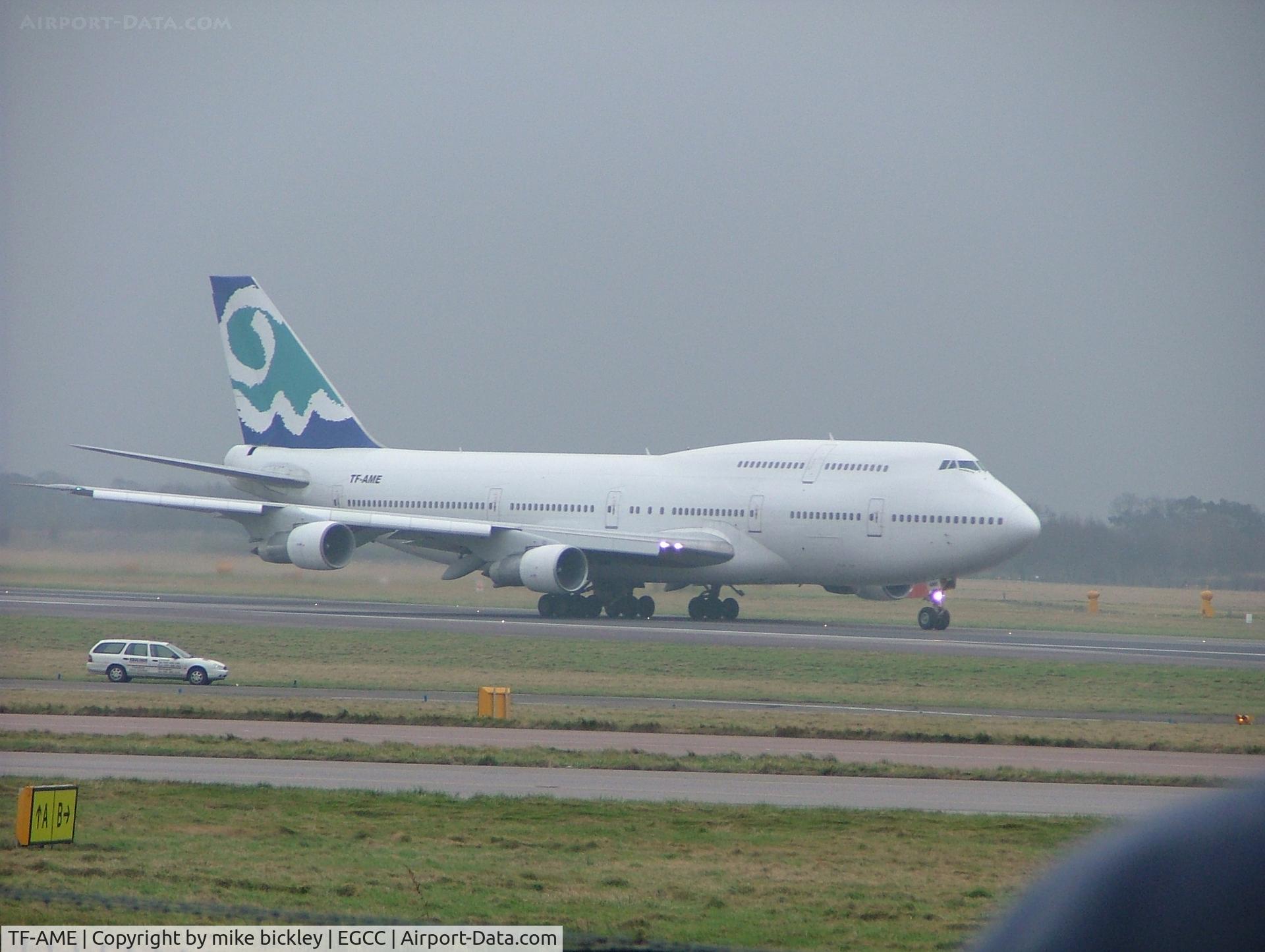 TF-AME, 1984 Boeing 747-312 C/N 23032, at manchester on a hazy day