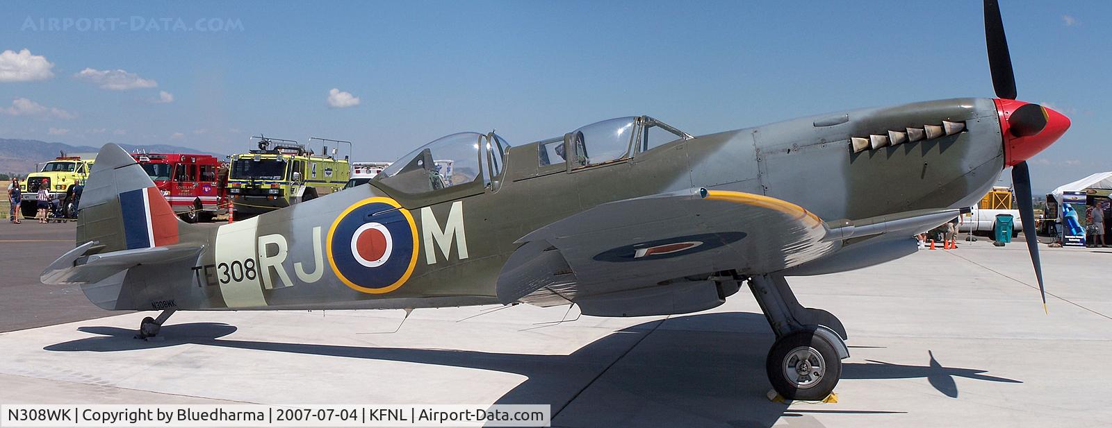 N308WK, 1945 Supermarine 361 Spitfire Tr9 C/N CBAF.4494, Side Profile: Used for movie Battle of Britain, and was used as a camera aircraft with the camera in the front seat. All forward-looking shots in the film were taken this way.