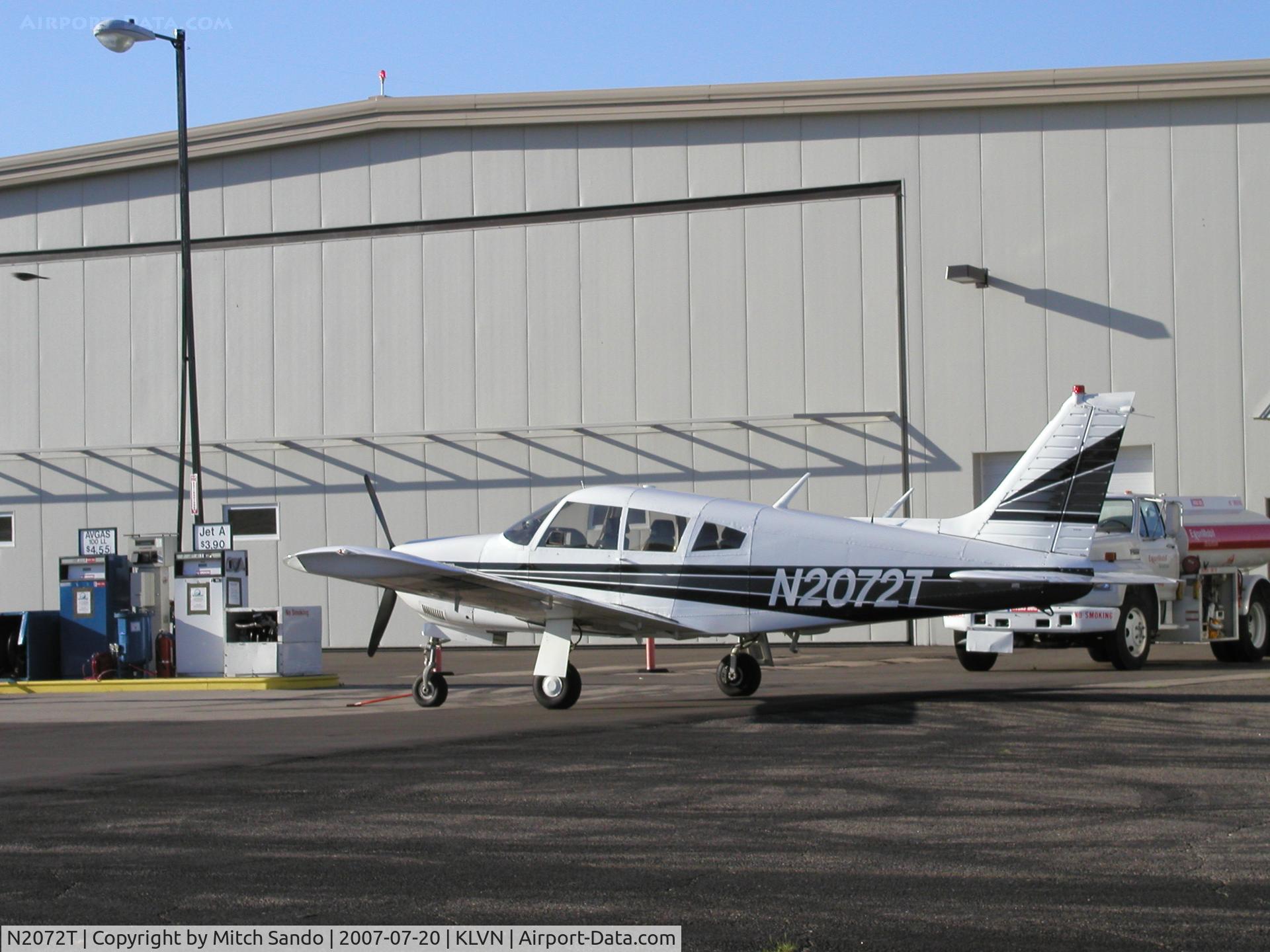 N2072T, 1970 Piper PA-28R-200 C/N 28R-7135016, Parked at the fuel pumps at Airlake.