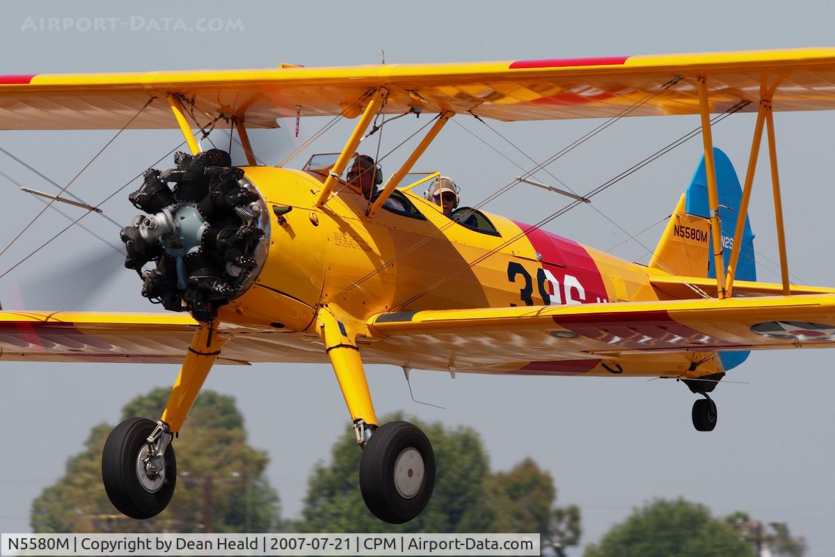 N5580M, 1943 Boeing B75N1 C/N 75-7755, 1943 Boeing B75N1 Stearman N5580M climbing out from RWY 25L.