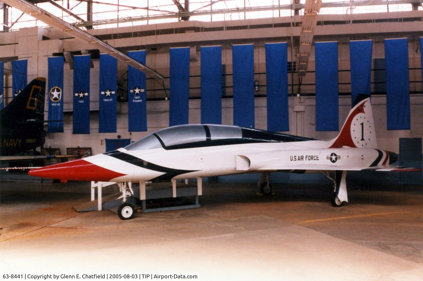 63-8441, 1963 Northrop F-5B-5-NO Freedom Fighter C/N N.8004, F-5B at the Octave Chanute Aviation Center.  Painted like a Thunderbird T-38
