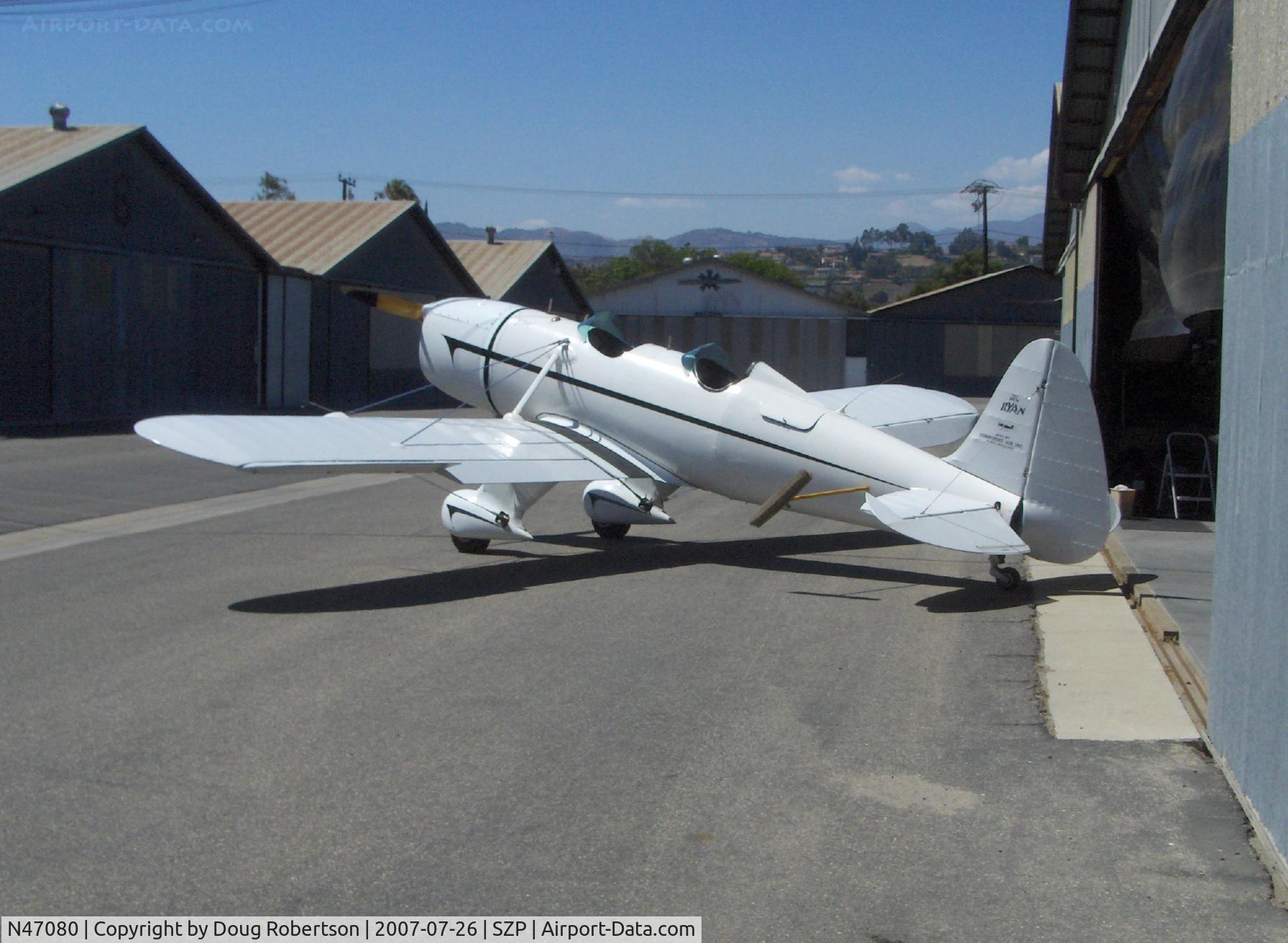 N47080, 1942 Ryan Aeronautical ST3KR C/N 1391, 1942 Ryan ST3KR, Fairchild Ranger 6-410 165 Hp, Experimental 'Eileen', broomhandle used as positioning aid