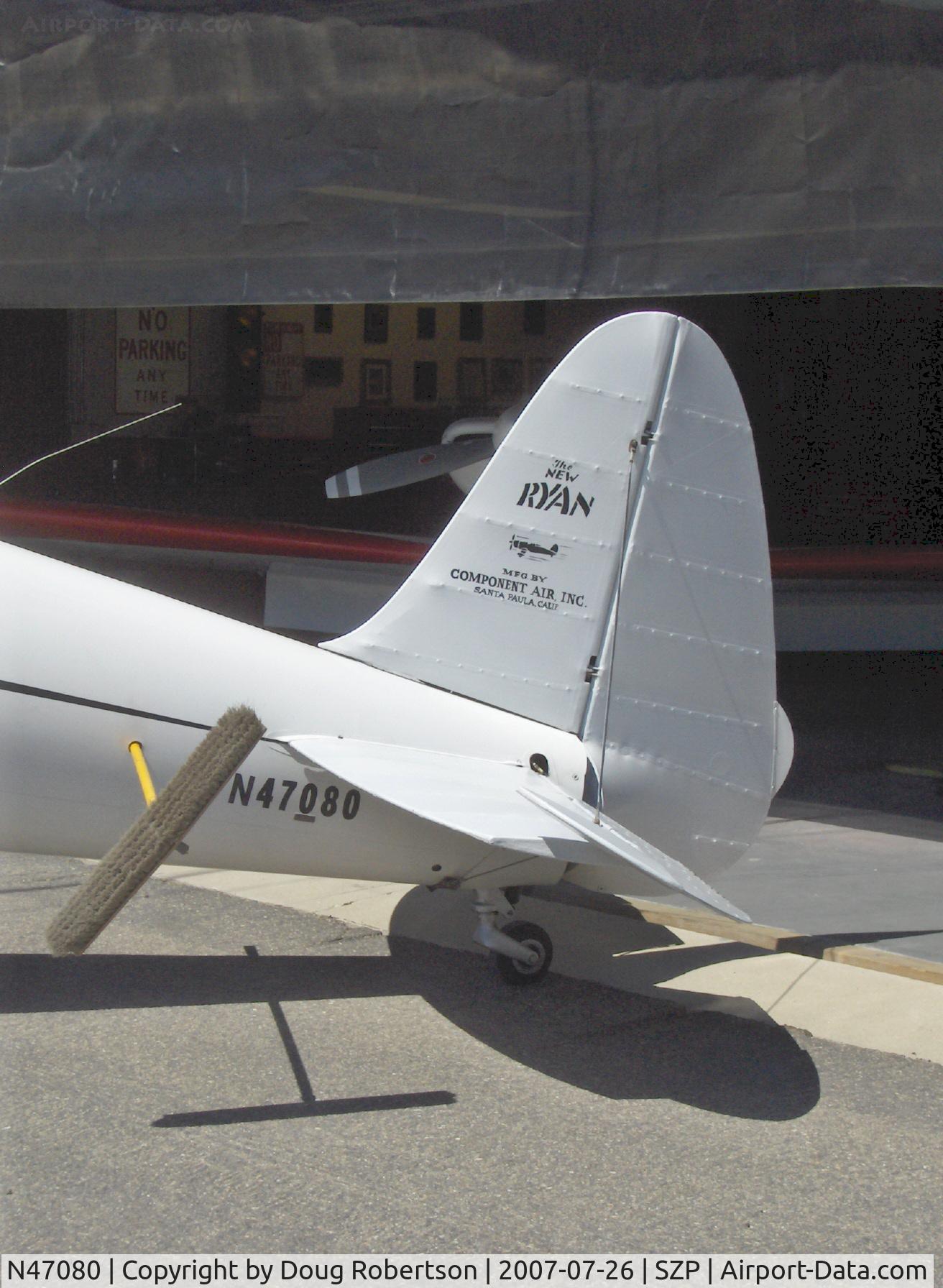 N47080, 1942 Ryan Aeronautical ST3KR C/N 1391, 1942 Ryan Aeronautical ST-3KR 'Eileen', Fairchild Ranger 6-410 165 Hp, Experimental class, broomhandle used as positioning aid, tail data
