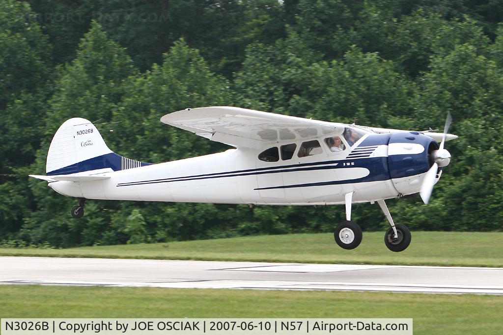 N3026B, 1952 Cessna 195A C/N 7909, Landing at N57
