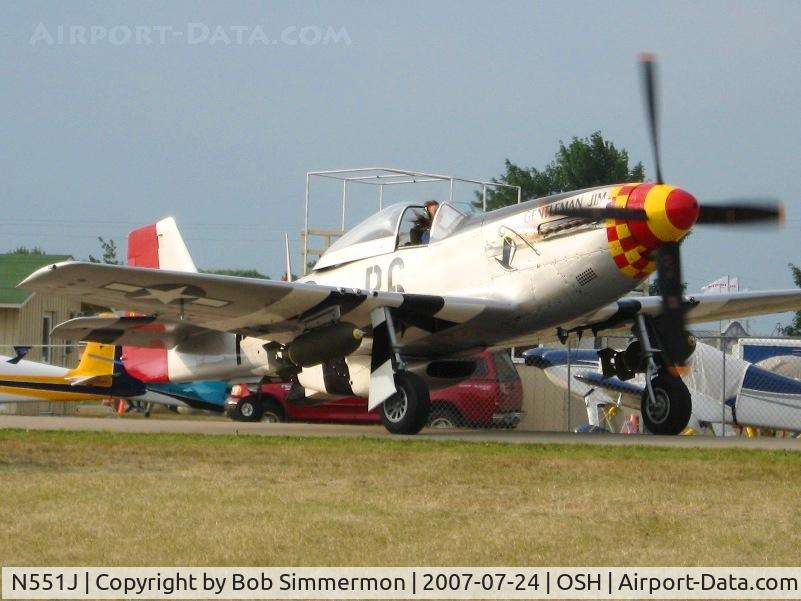 N551J, 1957 North American P-51D Mustang C/N 44-74230, Mustang pen at Airventure '07