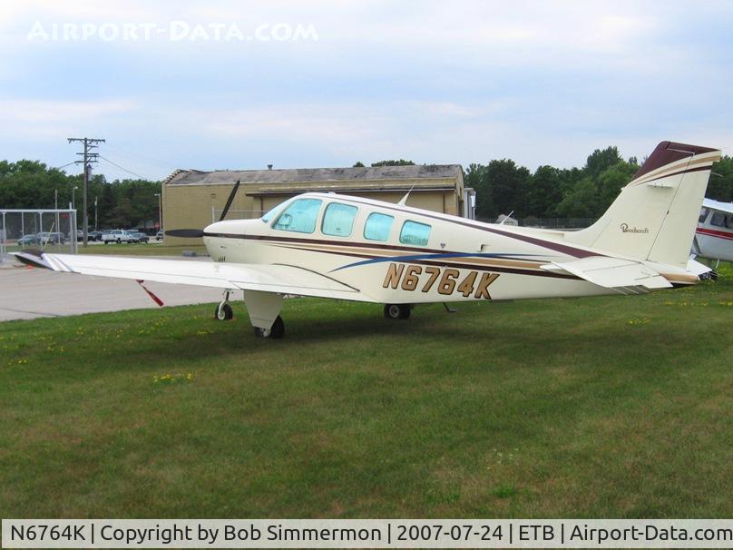 N6764K, 1983 Beech A36 Bonanza 36 C/N E-2102, Tied down at West Bend, WI