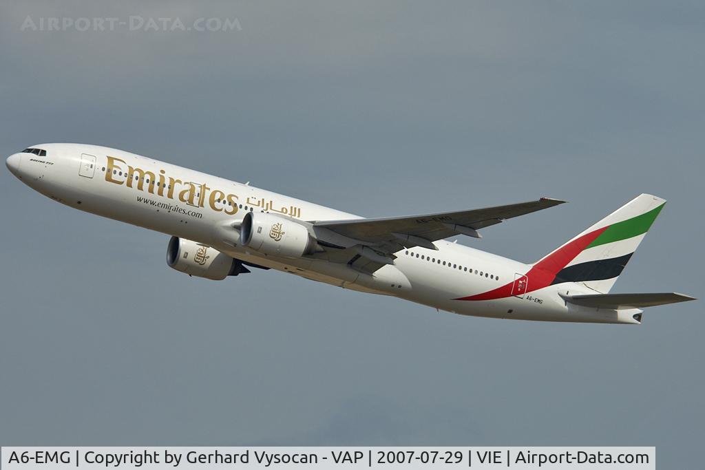A6-EMG, 1997 Boeing 777-21H/ER C/N 27252, extra space on Routing DUB-VIE