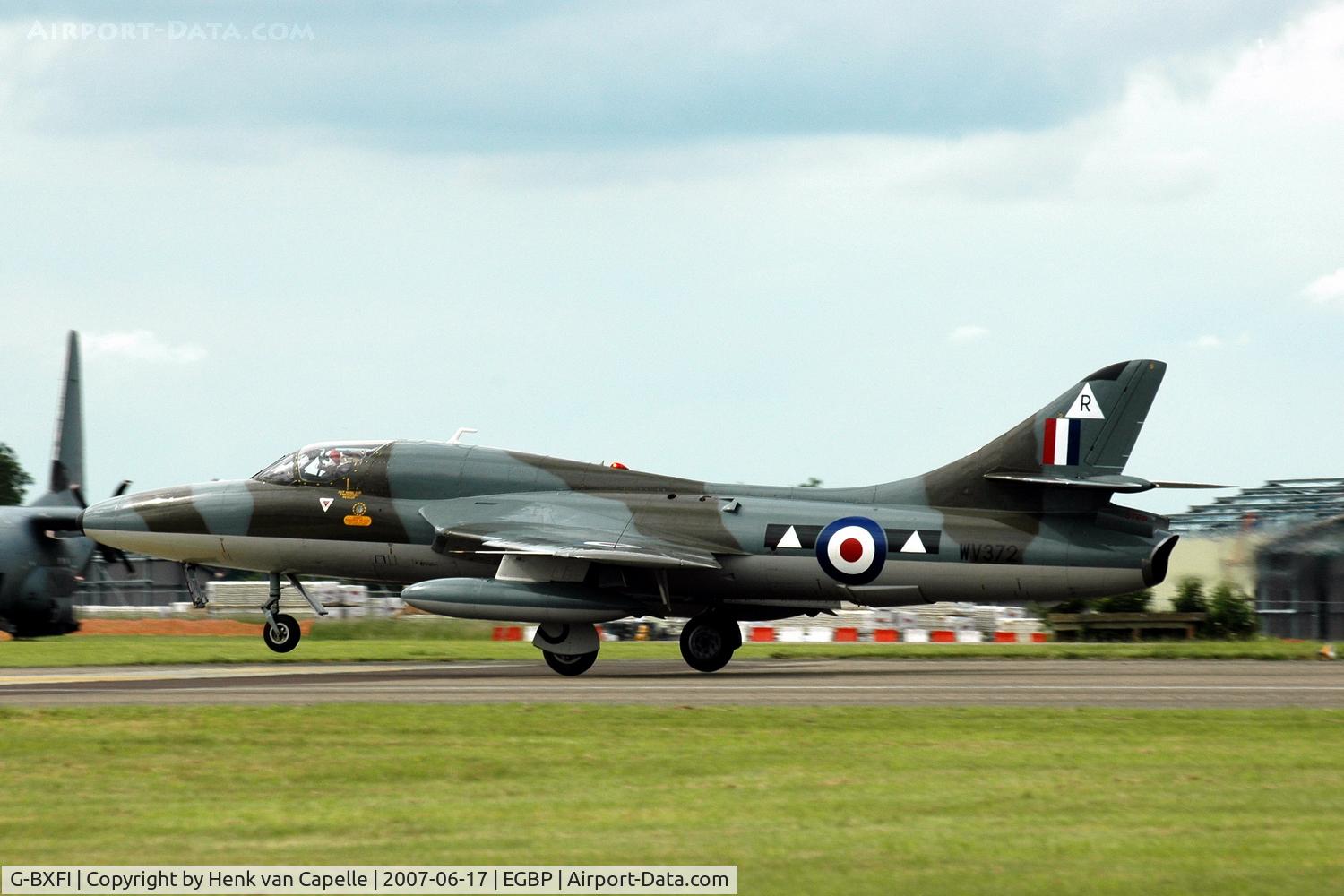 G-BXFI, 1955 Hawker Hunter T.7 C/N 41H-670818, Hunter T7 landing at Kemble