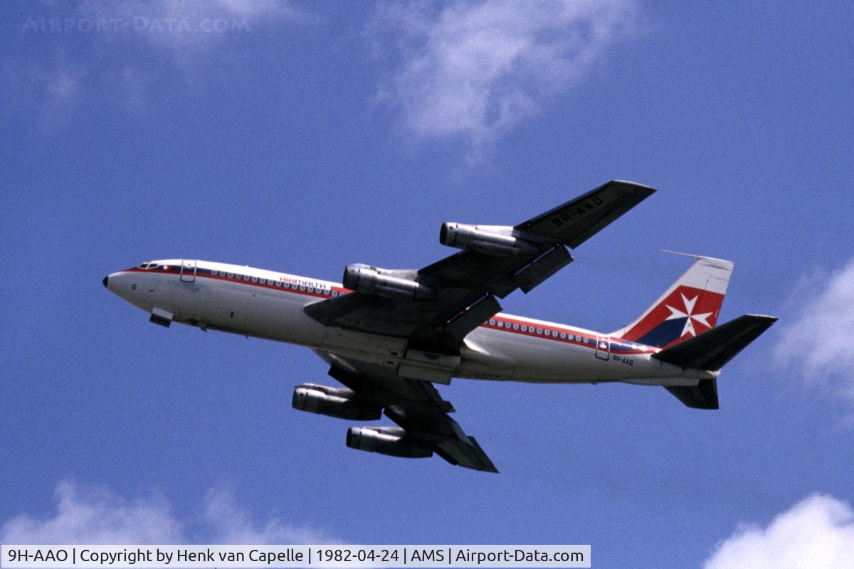 9H-AAO, 1965 Boeing 720-047B C/N 18829, Air Malta 720 taking off from Schiphol