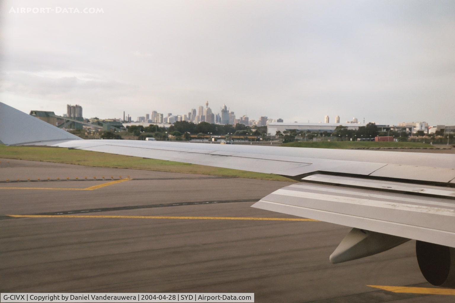 G-CIVX, 1998 Boeing 747-436 C/N 28852, downtown Sydney - flight BA0016 is taxiing to takeoff to LHR