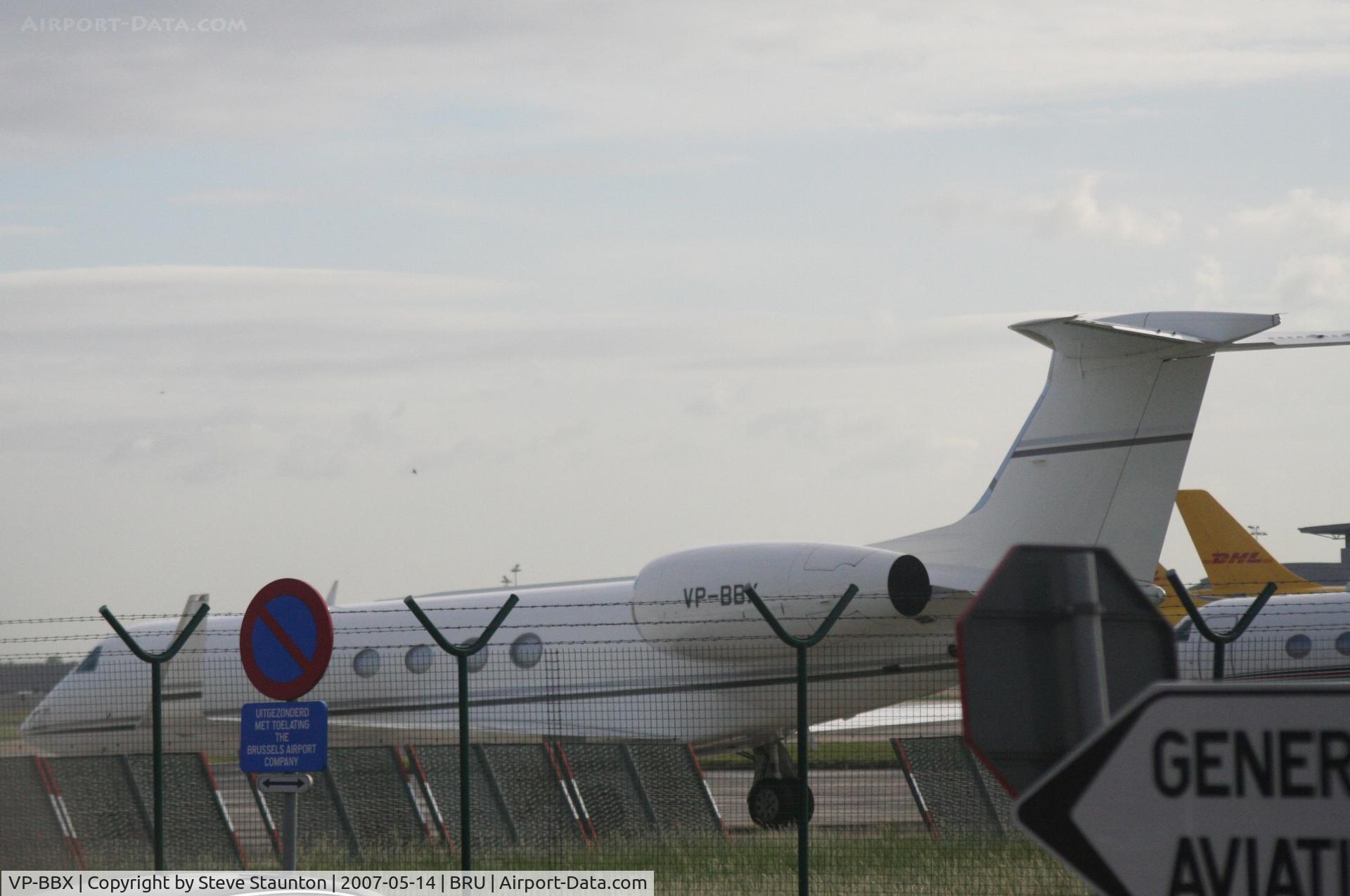 VP-BBX, Gulfstream Aerospace G-V Gulfstream V C/N 622, Taken from inside a coach at Brussels Airport