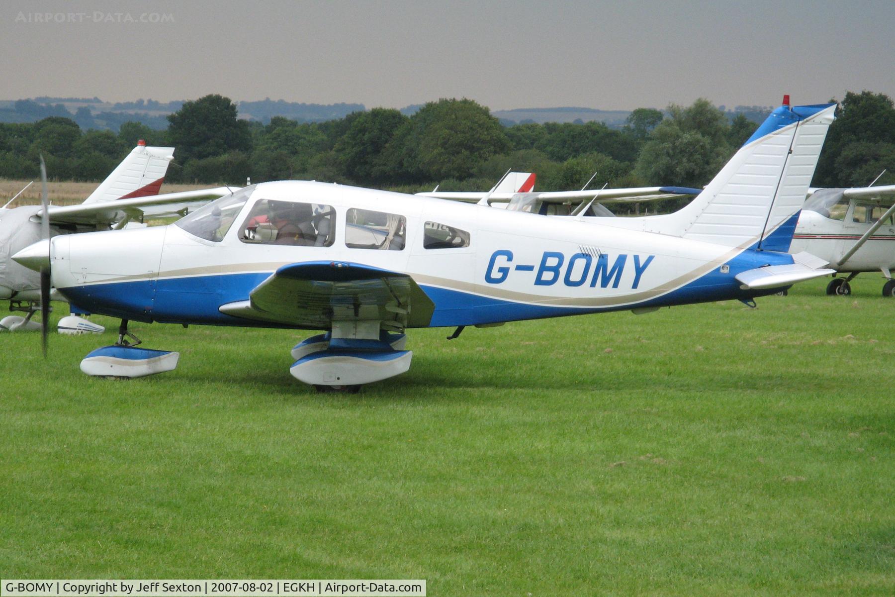 G-BOMY, 1982 Piper PA-28-161 Cherokee Warrior II C/N 28-8216049, Flightline at Lashenden/Headcorn