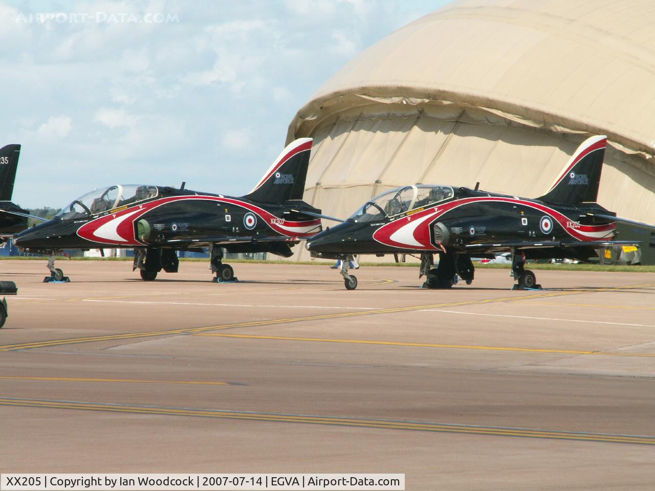XX205, 1978 Hawker Siddeley Hawk T.1A C/N 052/312052, Hawk T.1A/208 Sqn RAF/RIAT Fairford (alongside XX307)