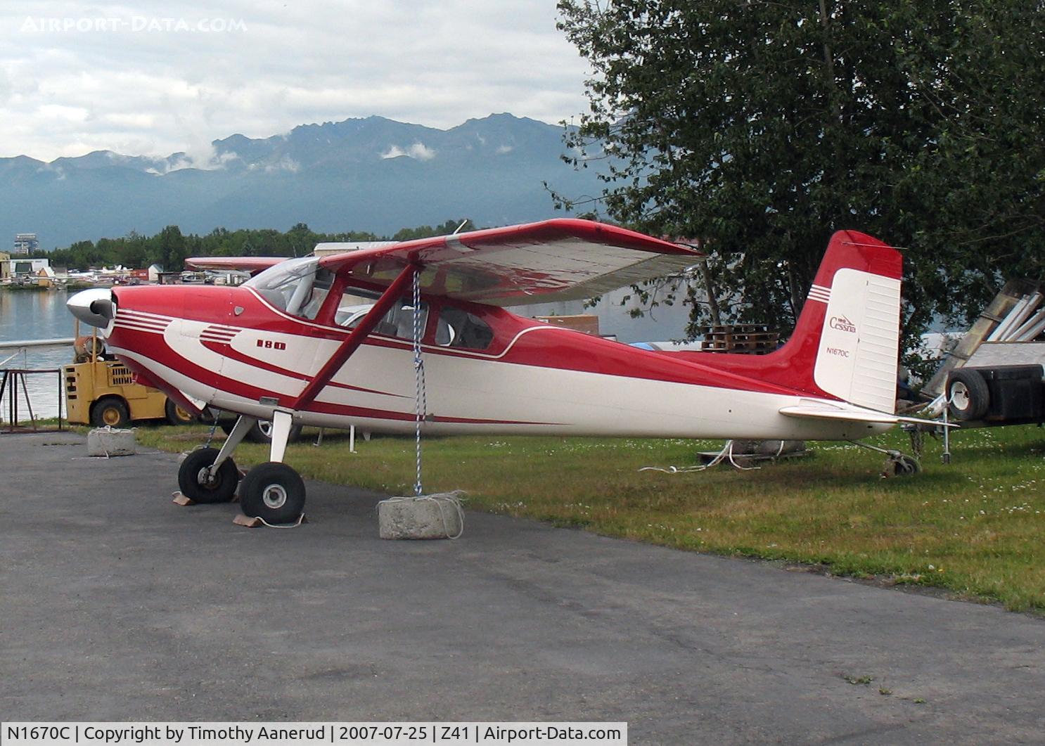 N1670C, 1953 Cessna 180 C/N 30370, Tied down by Lake Hood