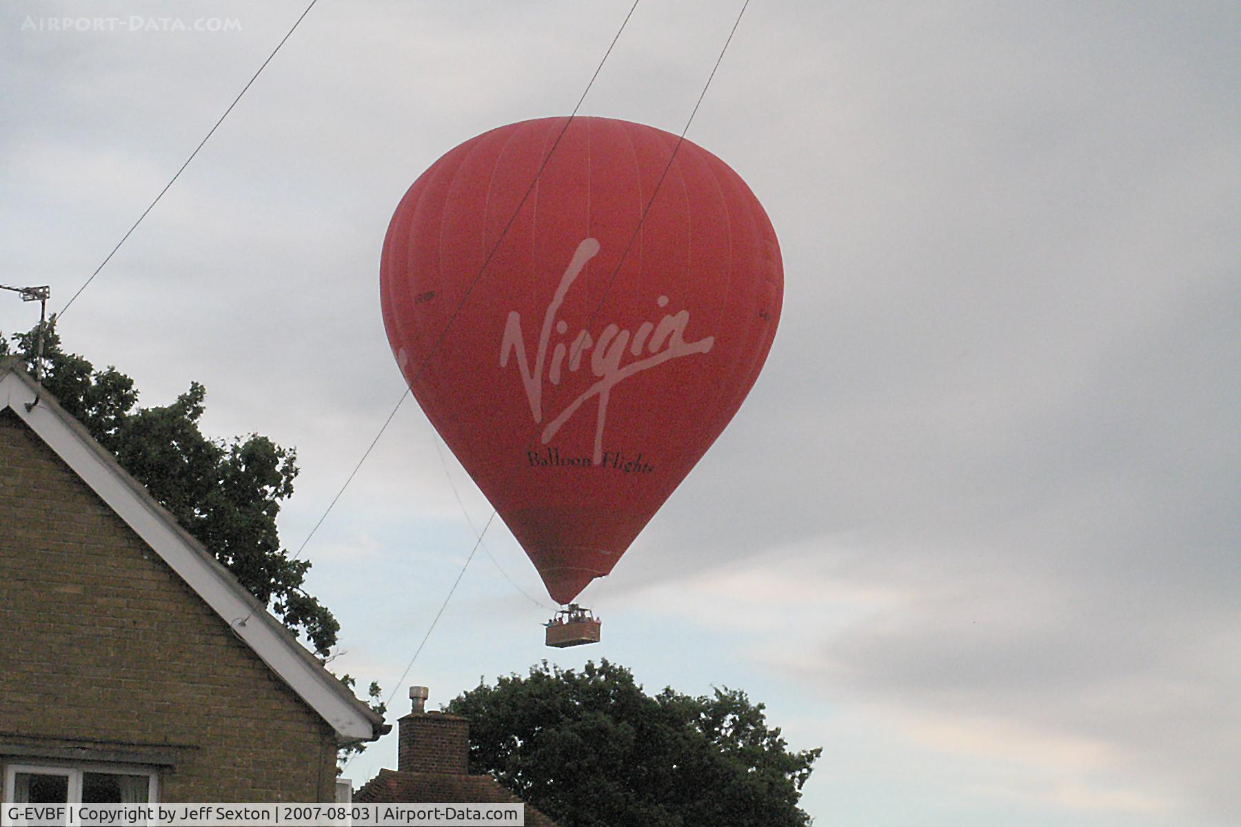 G-EVBF, 2005 Cameron Balloons Z-350 C/N 10687, Virgin hot air balloon low over Maidstone Kent UK