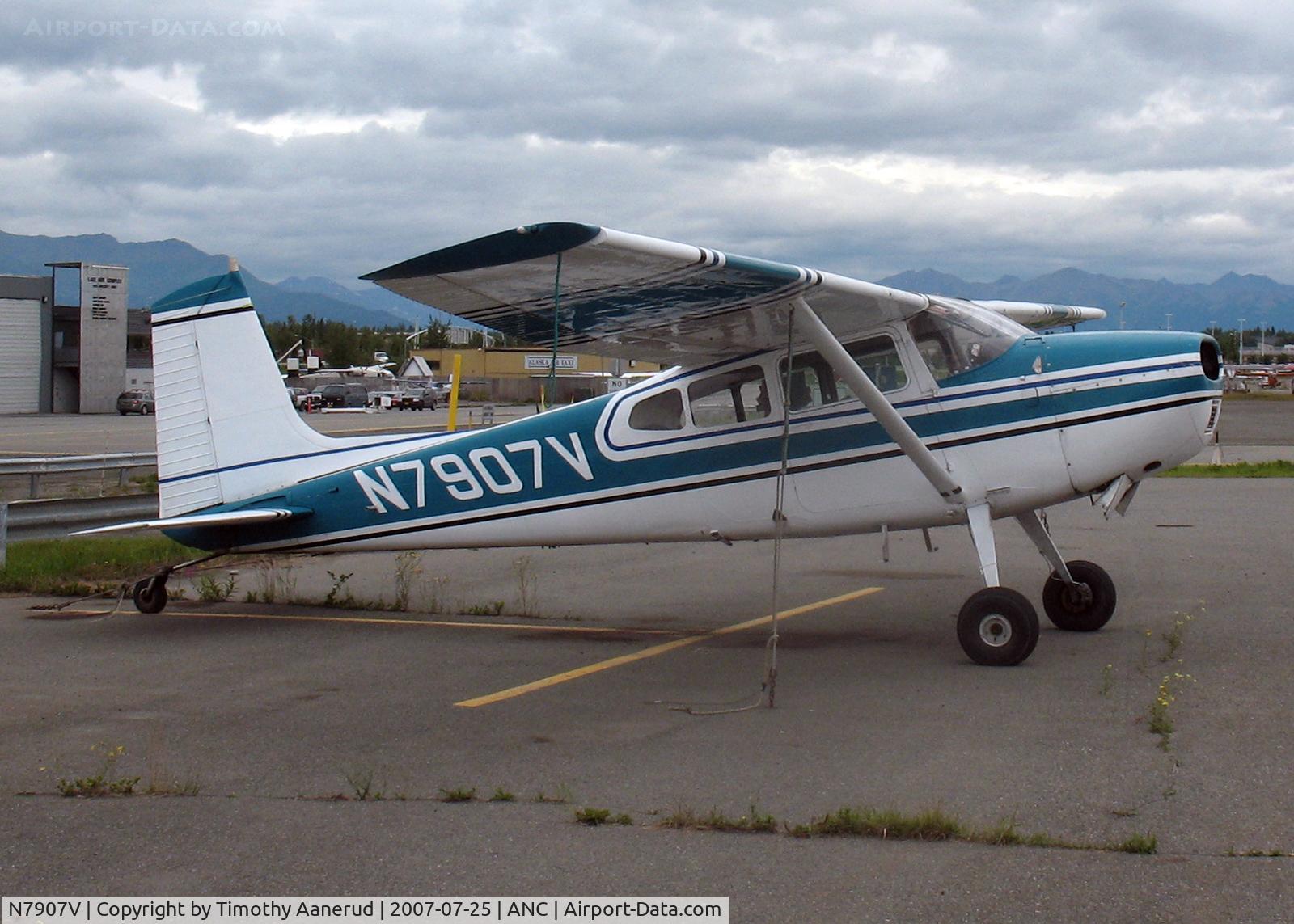 N7907V, 1966 Cessna 180H Skywagon C/N 18051807, General Aviation Parking area at Anchorage International