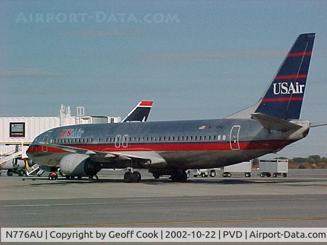 N776AU, 1990 Boeing 737-4B7 C/N 24934, US Air's N776AU Boeing 737 parked at the gate in Providence RI 22nd Oct 2002