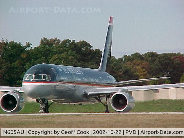 N605AU, 1983 Boeing 757-225 C/N 22201, US Airways B757 N605AU takes runway five at PVD as it prepares to depart Oct 22nd 2002