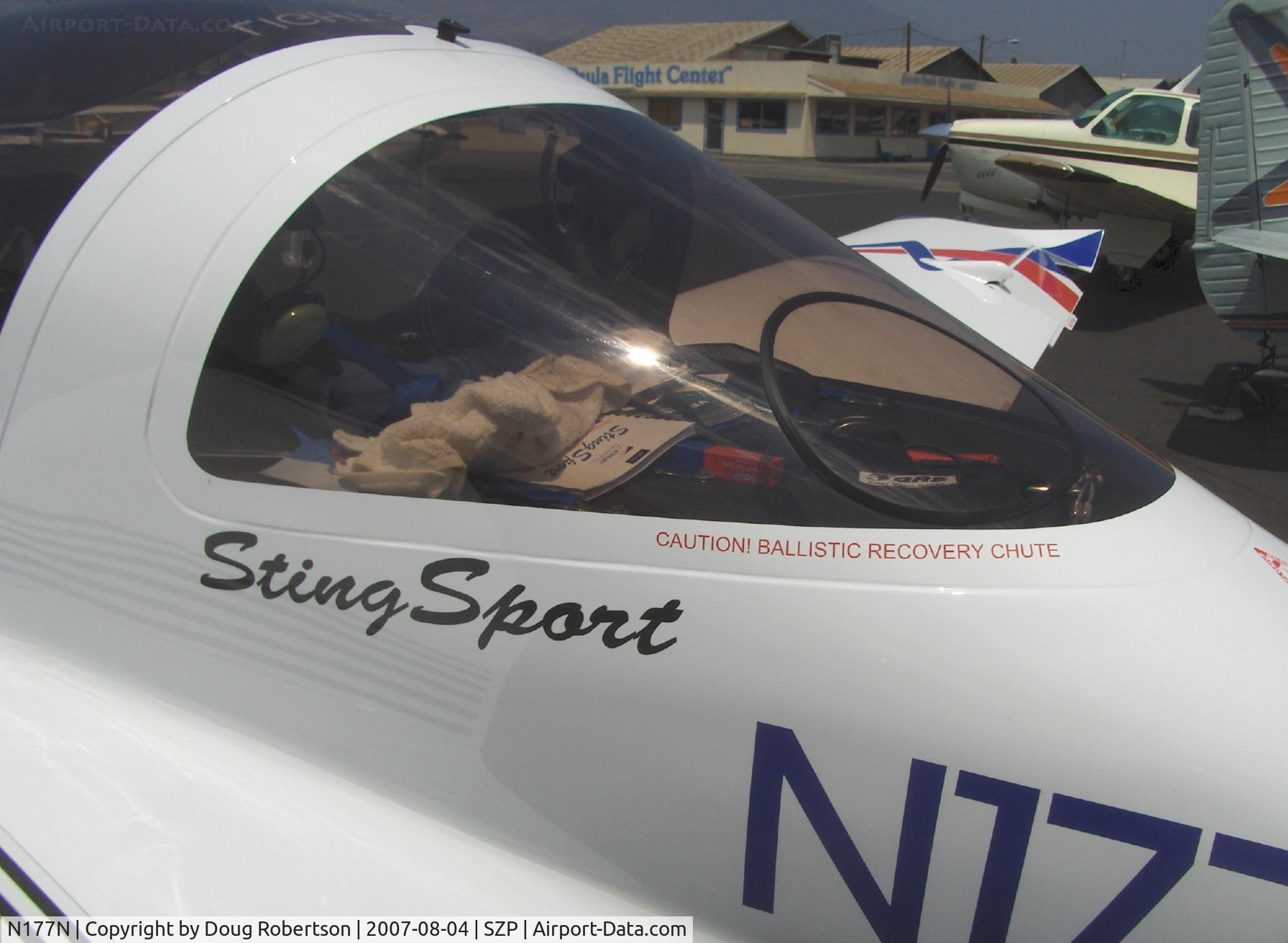 N177N, 2007 TL Ultralight TL-2000 Sting Sport C/N TLUSA153, 2007 TL Ultralight Sro STINGSPORT, Rotax 912ULS 100 Hp, ballistic recovery system (aircraft parachute) area