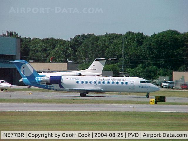 N677BR, 2002 Bombardier CRJ-200ER (CL-600-2B19) C/N 7652, I miss IndyAir! Independence Air's N677BR prepares to depart Providence on a hot summer afternoon in 2004