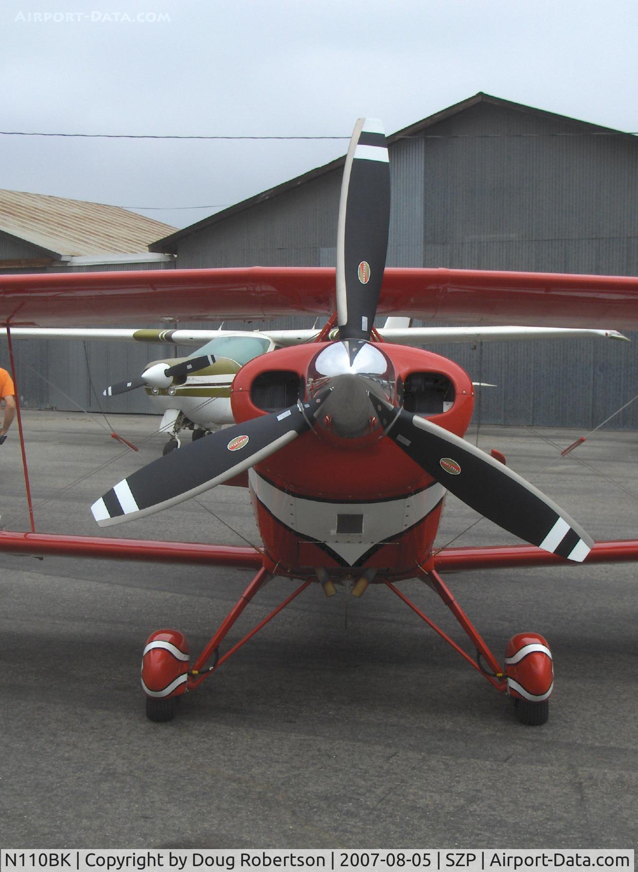 N110BK, 2007 Aviat Pitts S-2C Special C/N 6077, Aviat PITTS S-2C, Lycoming AEIO-540-D4A5 260 Hp, tri-blade prop, huge spinner