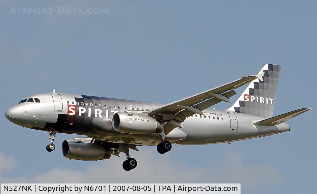 N527NK, 2007 Airbus A319-132 C/N 2978, One of the new 2007 Spirit A319s on 36L final.