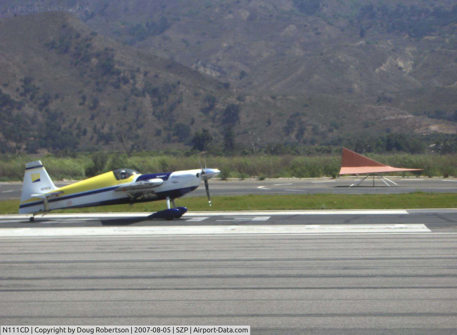 N111CD, 1999 Zivko Edge 540 C/N 0026, 1999 Zivco EDGE 540 Aerobatic, Lycoming AEIO-540 330 Hp, Vicki Cruse-President, International Aerobatic Club. Member 2005, 2007 USA Aerobatic Team, landing roll Rwy 22