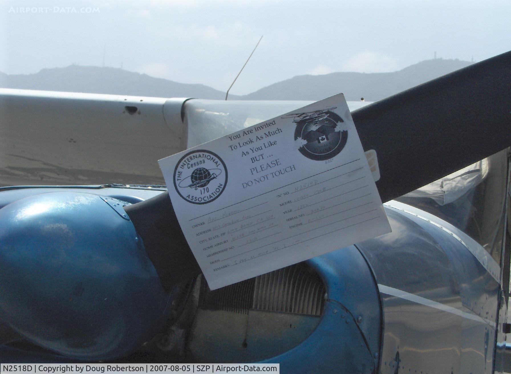 N2518D, 1952 Cessna 170B C/N 20670, 1952 Cessna 170B, Continental C-145-2 145 Hp, aircraft data