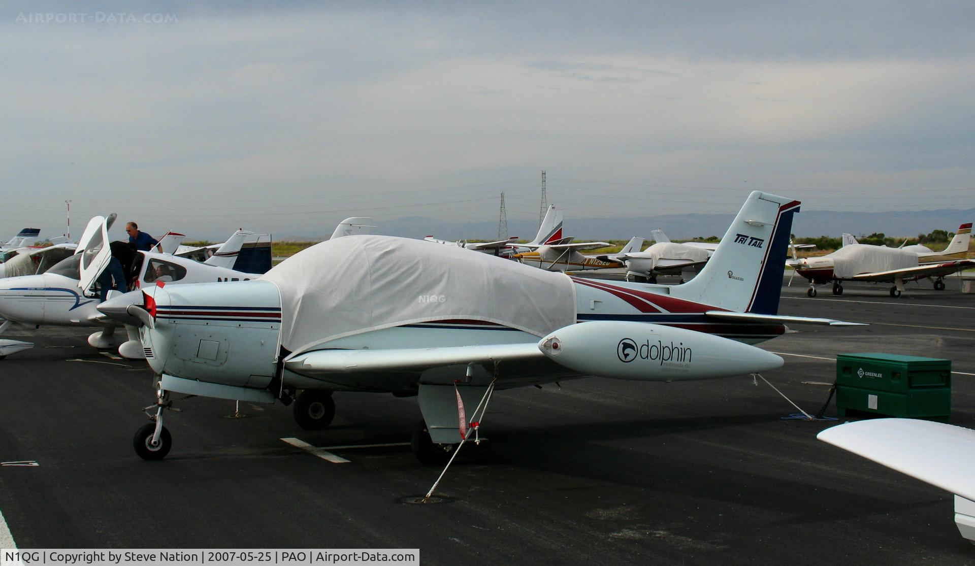 N1QG, 1966 Beech V35 Bonanza C/N D-8328, Dolphin Tri Tail 1966 Beech V35 with cover @ Palo Alto, CA