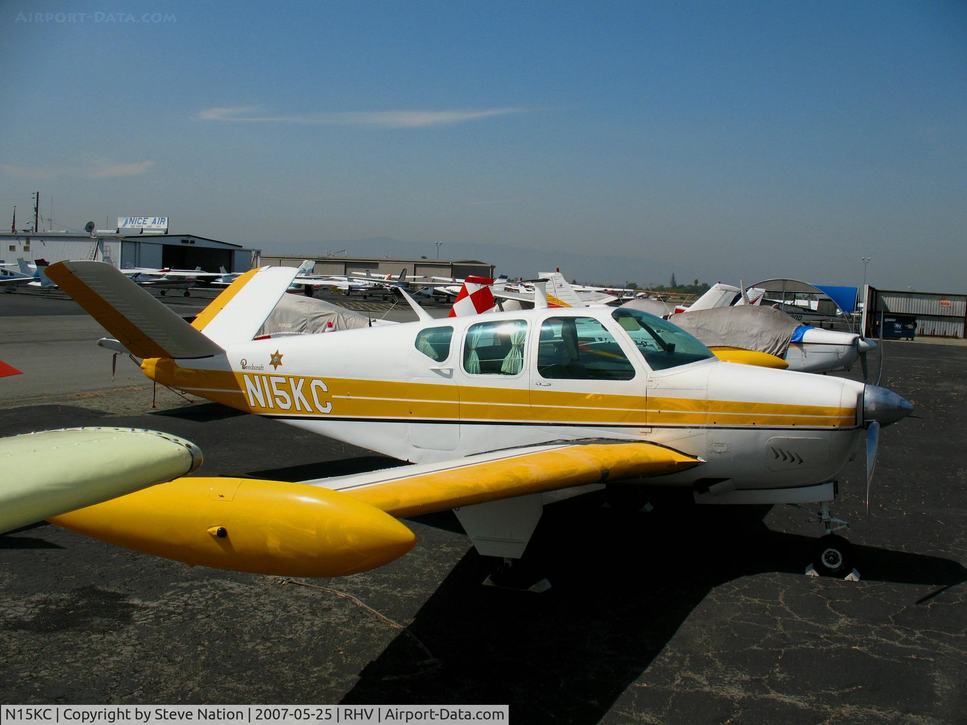 N15KC, 1953 Beech D35 C/N D-3478, Sharp looking 1953 Beech D35 Bonanza (w/tip tanks) @ Reid-Hillview Airport (San Jose), CA