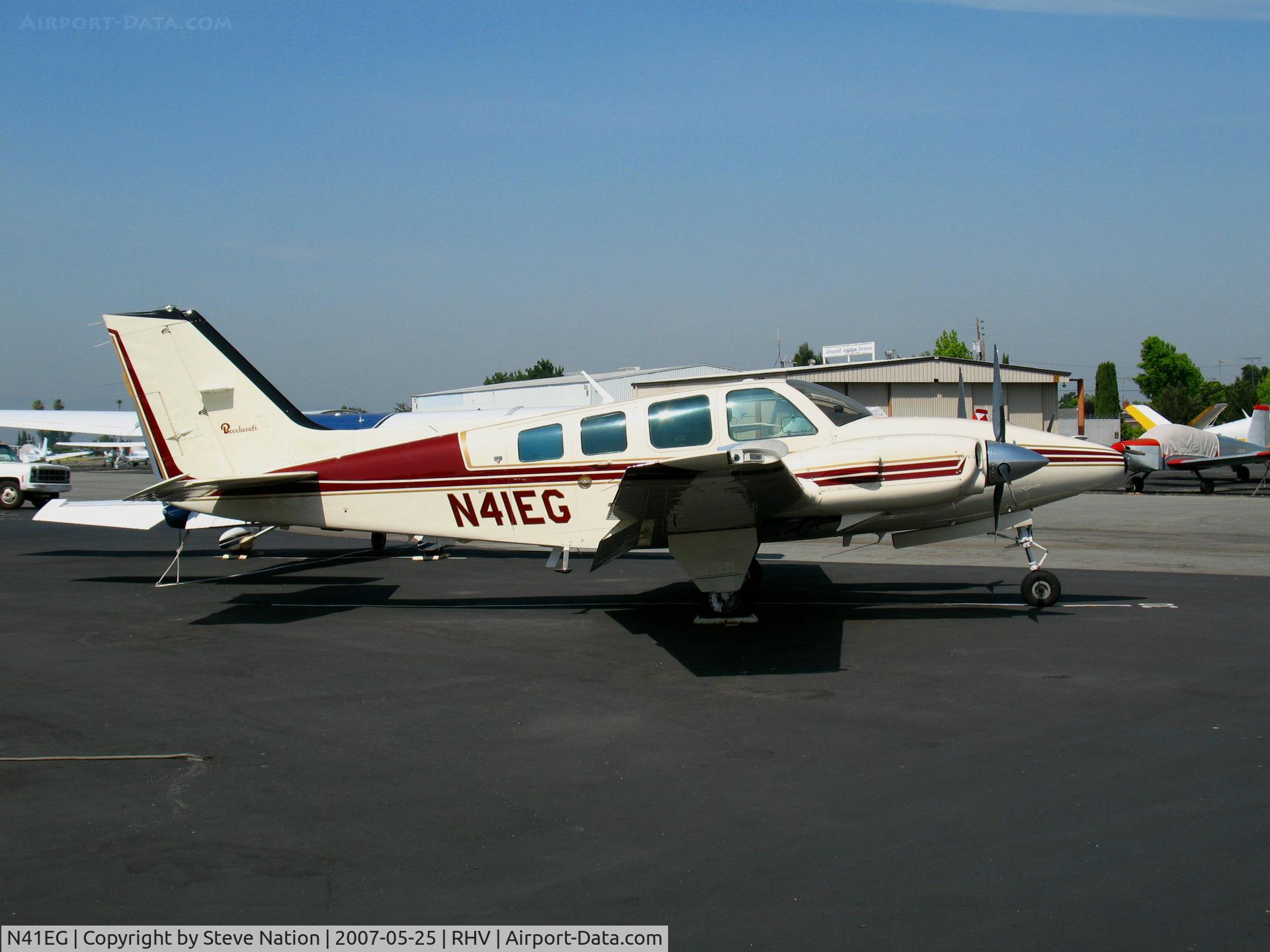N41EG, 1978 Beech 58TC Baron C/N TK-75, Nice full sun shot of D + S Equipment's 1978 Beech 58TC @ Reid-Hillview Airport, CA CA