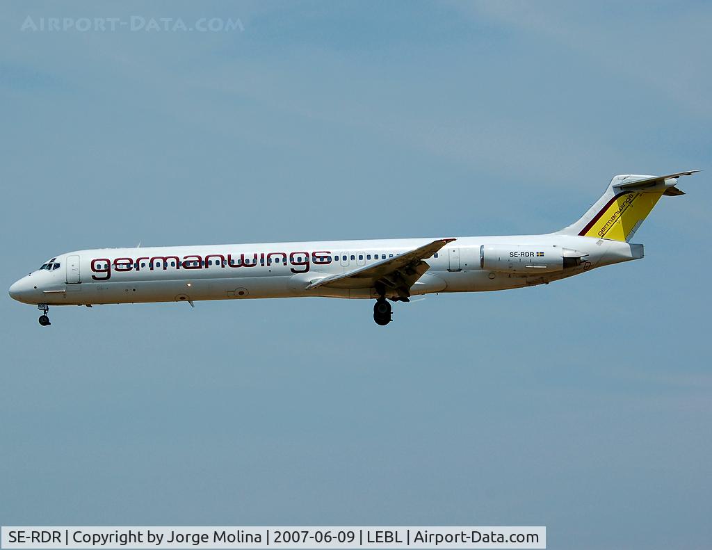 SE-RDR, 1980 McDonnell Douglas MD-82 (DC-9-82) C/N 49151/1088, Germawings on short final RWY 25R, with Sweden register.