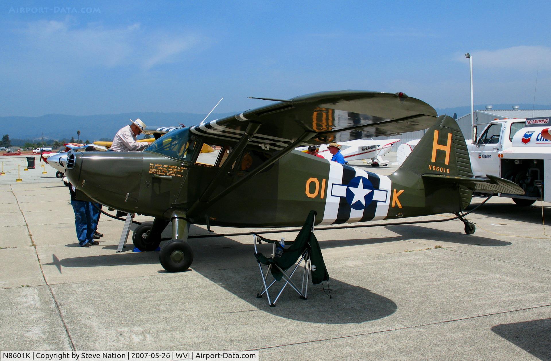 N8601K, 1947 Stinson 108-1 Voyager C/N 108-1601, 1947 Stinson 108-1 masquerading as USAAC L-5A @ Watsonville, CA airshow