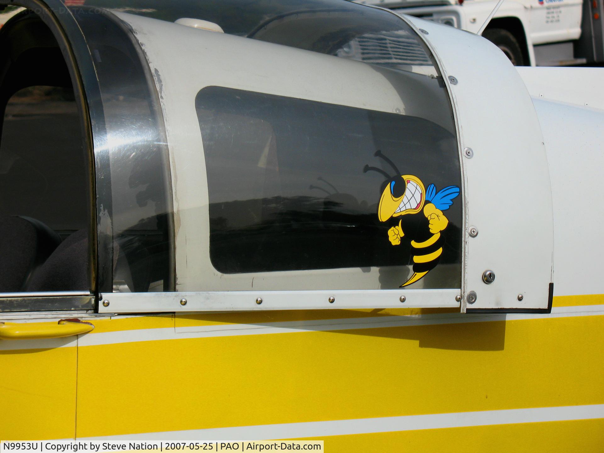 N9953U, 1978 Grumman American AA-1C Lynx C/N AA1C0169, Close-up of yellowjacket logo on 1978 Grumman American Avn. Corp. AA-1C @ Palo Alto, CA