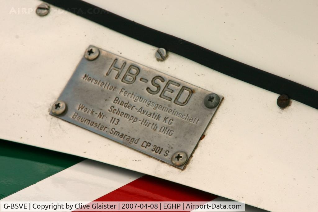 G-BSVE, 1962 Binder CP-301S Smaragd C/N 113, Ex: HB-SED > G-BSVE - Originally owned to a private owner in September 1990 and currently with a Trustee of, Smaragd Flying Group since March 1993.