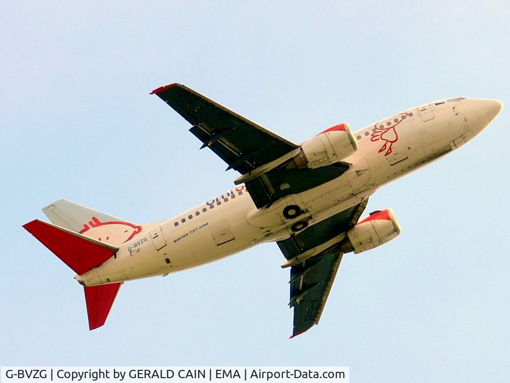 G-BVZG, 1991 Boeing 737-5Q8 C/N 25160, bmi baby 737 departing 27 ema (ex SAS Airlines)