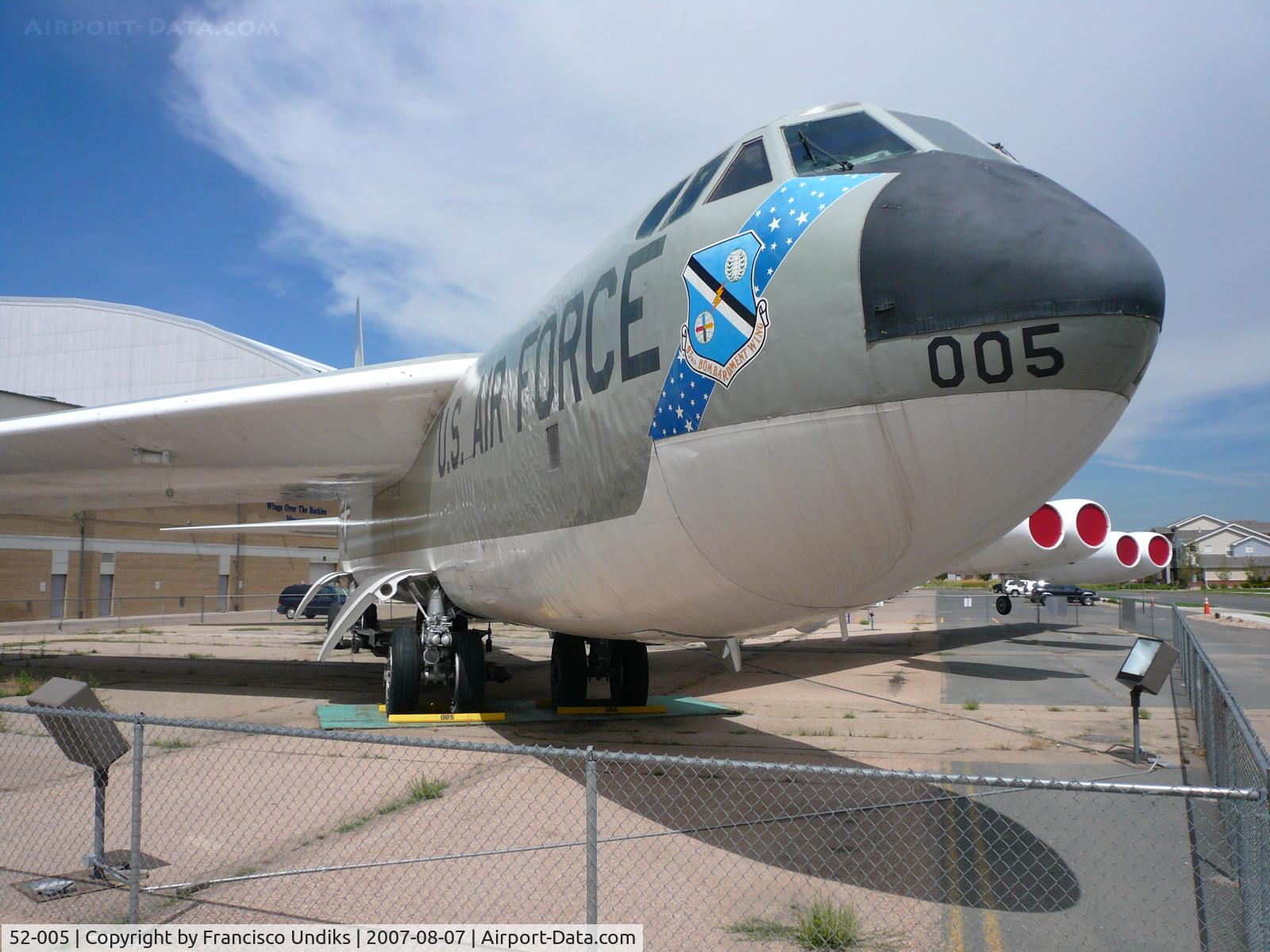 52-005, 1952 Boeing GB-52B Stratofortress C/N 16495, GB-52B Stratofortress. On display at Wings Over the Rockies Air and Space Museum. Former Lowry AFB.