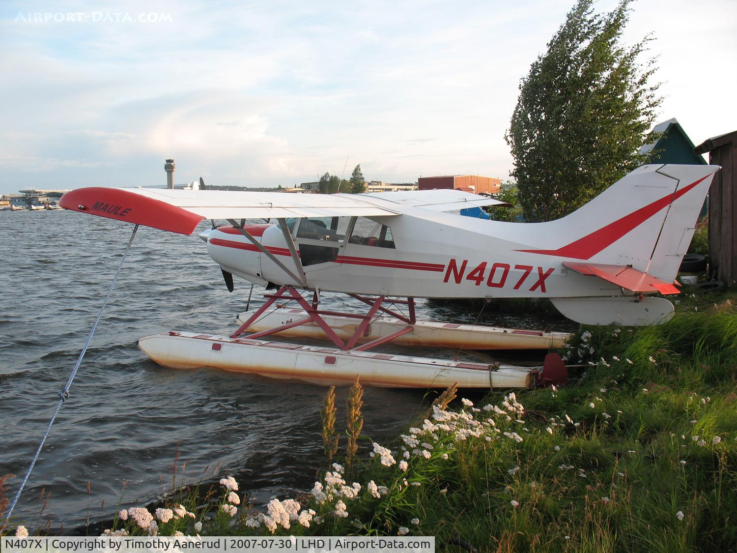 N407X, 1976 Maule M-5-235C Lunar Rocket C/N 7041C, Moored at Lake Hood