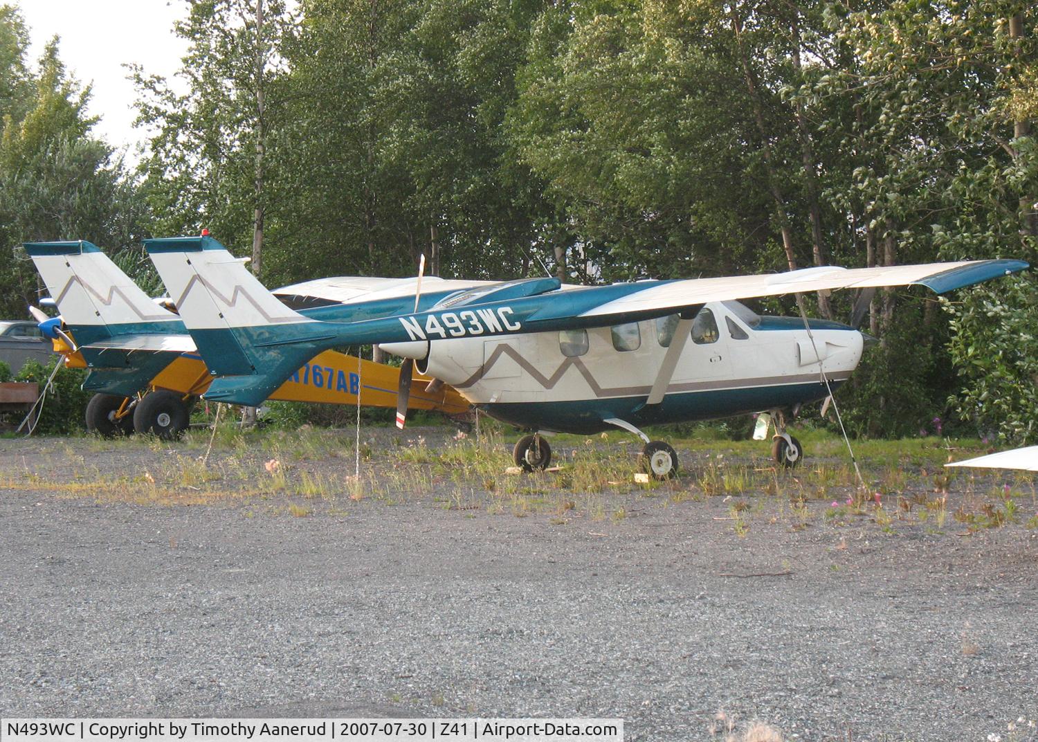 N493WC, 1973 Cessna T337G Turbo Super Skymaster C/N P3370090, Parked by Lake Hood