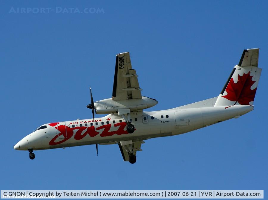 C-GNON, 1989 De Havilland Canada DHC-8-301 Dash 8 C/N 137, C-GNON from Air Canada Jazz landing on 26R
