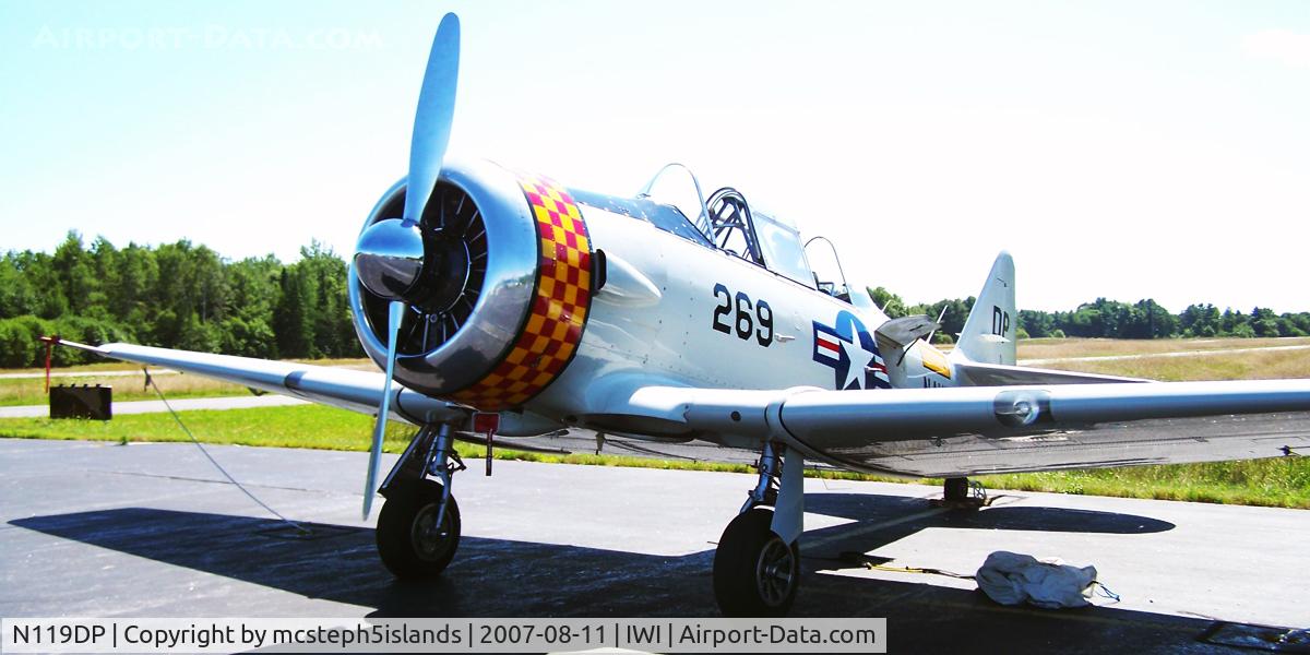N119DP, 1942 North American SNJ-4 Texan C/N 88-10185, 1942 SNJ-4 on tie down at Wiscasset, Maine (IWI)