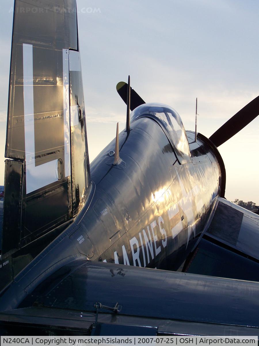 N240CA, 1945 Vought F4U-4 Corsair C/N 9513, Corsair at dusk - Oshkosh 2007 Flight Line