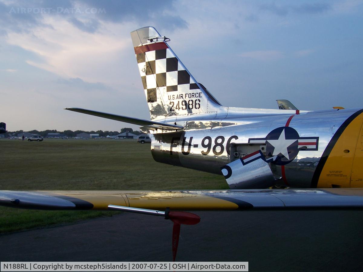 N188RL, 1952 North American F-86F Sabre C/N 191-682, F86 Sabre air brakes deployed - Oshkosh flight line